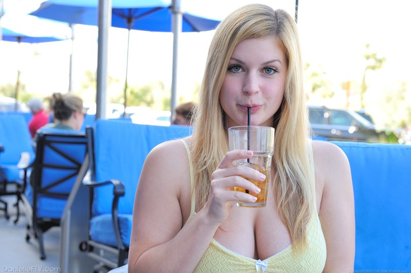 Nude public posing with busty blonde Danielle - Pic #12