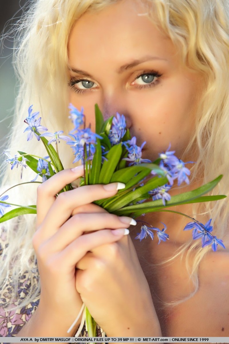 Hot blonde Aya picking flowers - Pic #0